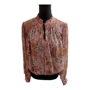 Joie Blush Floral Tie Neck Poet Blouse Large